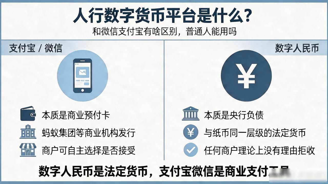 人行数字货币平台是什么？和微信支付宝有啥区别，普通人能用吗