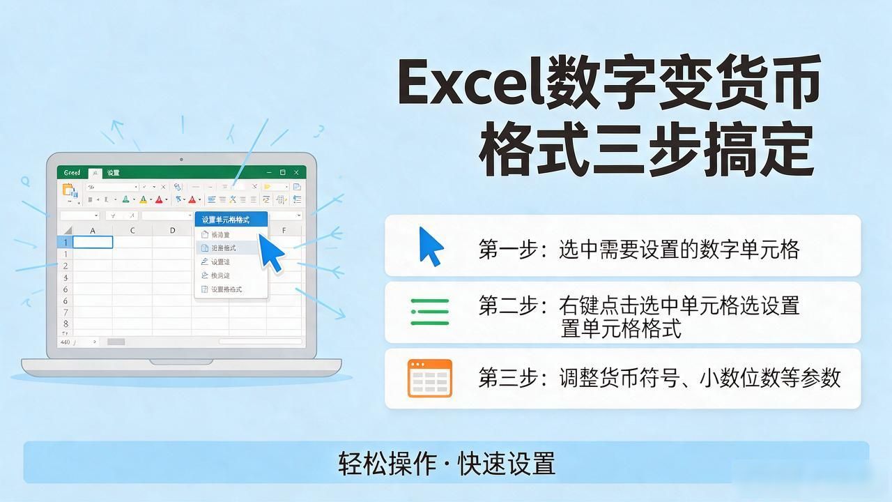 Excel数字变货币格式，简单三步搞定