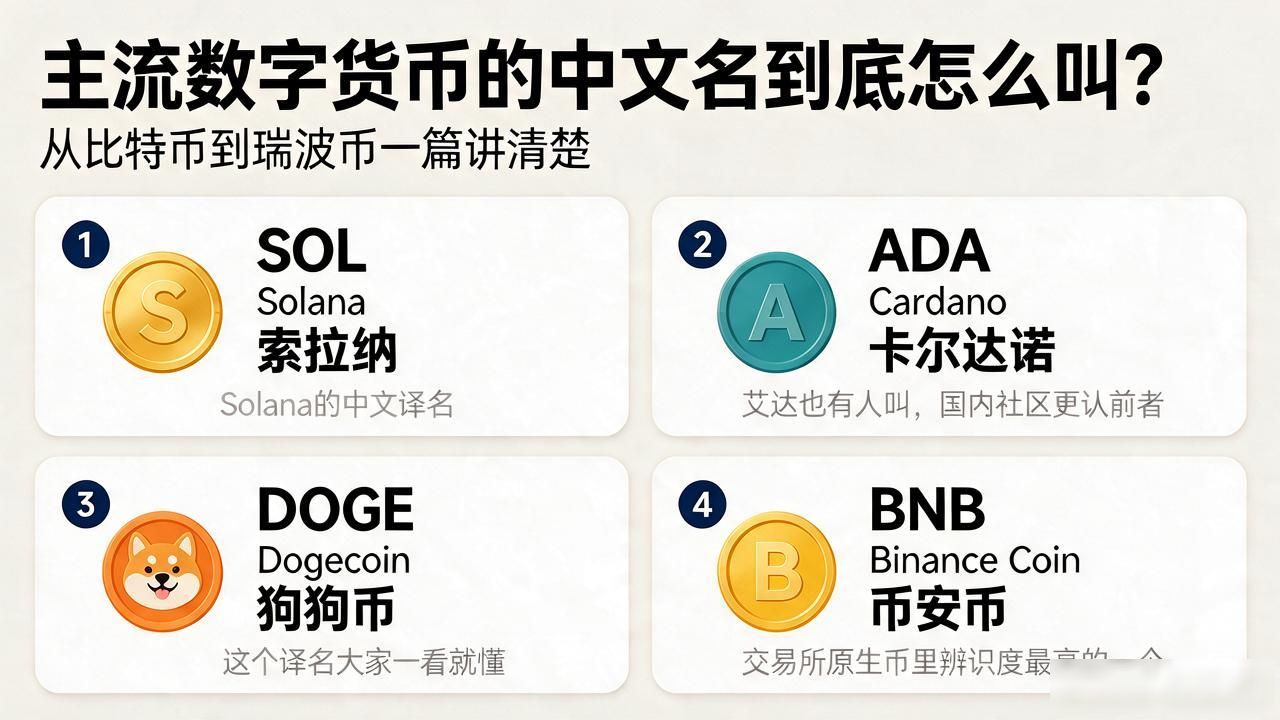 主流数字货币中文名对照表_主流数字货币中文名_BTC ETH XRP SOL中文名称详解