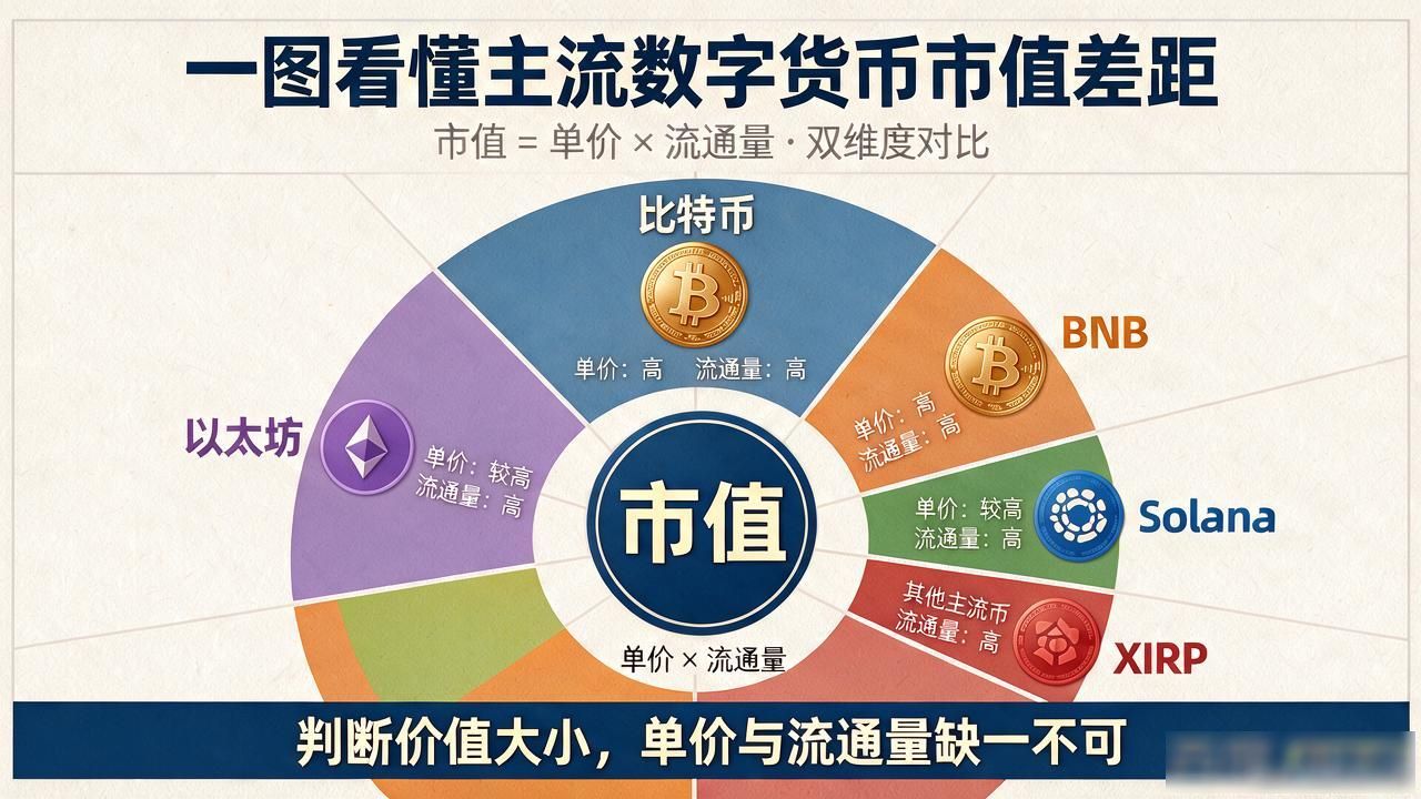 比特币、以太坊等主流数字货币价值大小图片，一图看懂市值差距
