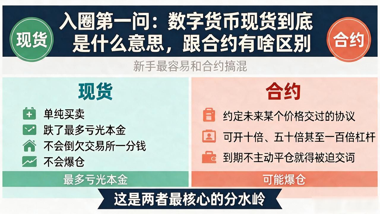 入圈第一问：数字货币现货到底是什么意思，跟合约有啥区别